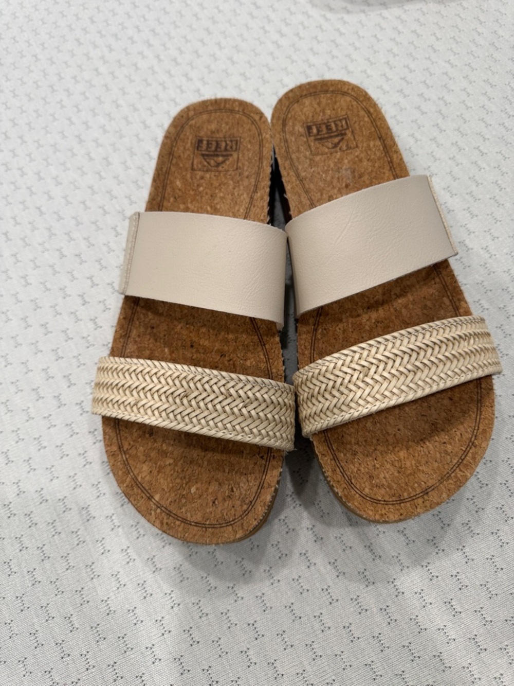 Reef Women's Cream Braided & Smooth Dual-Strap Slide Sandals